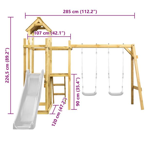 vidaXL Torre de juegos de madera de pino impregnada 285x120x226,5 cm