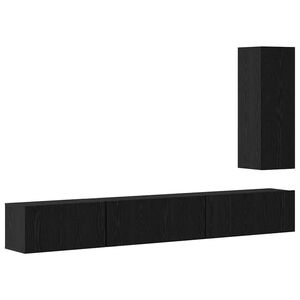 vidaXL Conjunto de mueble de TV 4 pcs Roble Negro Madera de ingenier&iacute;a