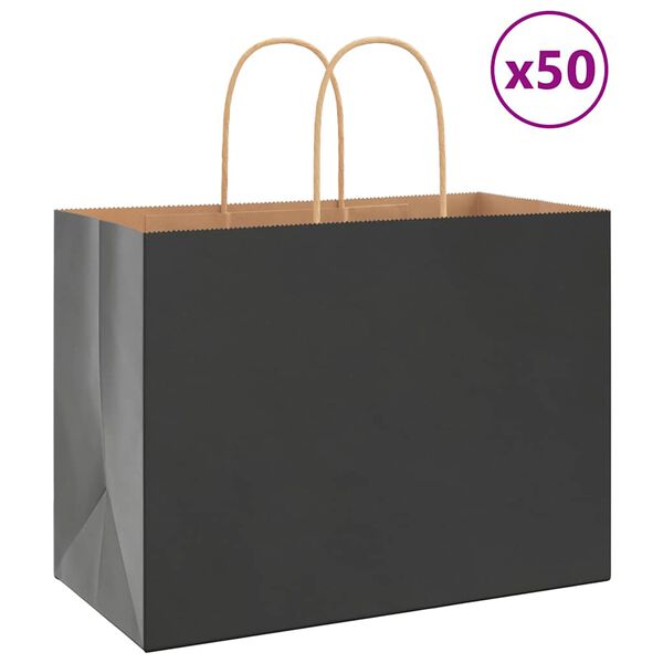 vidaXL Bolsas de papel con asas 50 uds negra 32x17x25 cm