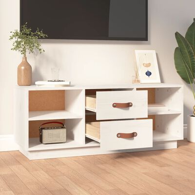 vidaXL Mueble de TV de madera maciza de pino blanco 100x34x40 cm