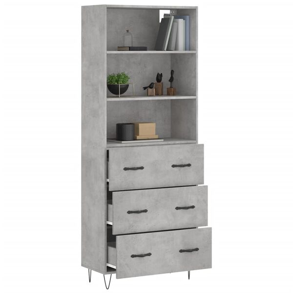 vidaXL Aparador alto madera contrachapada gris hormig&oacute;n 69,5x34x180 cm