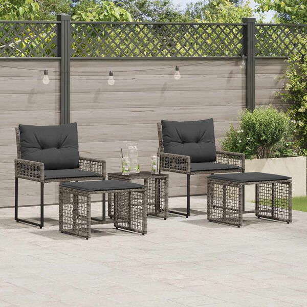vidaXL Juego de muebles de exterior con coj&iacute;n 5 pcs Gris