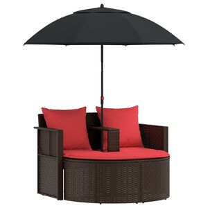 vidaXL Sof&aacute; de jard&iacute;n Marr&oacute;n y Rojo 168 x 168 x 180 cm rat&aacute;n sint&eacute;tico