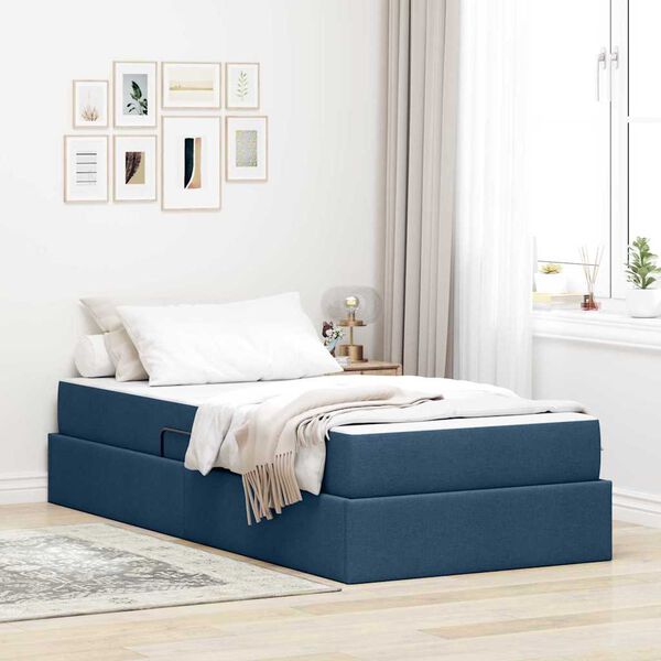 vidaXL Cama con almacenamiento y colch&oacute;n Azul 100 x 200 cm Poli&eacute;ster