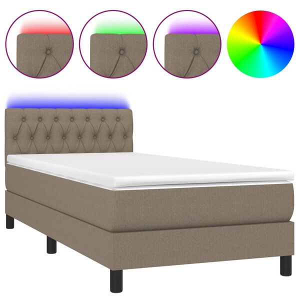 vidaXL Cama box spring colch&oacute;n y luces LED tela gris taupe 90x190 cm