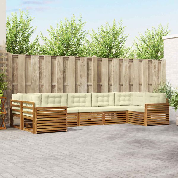 vidaXL Conjunto de sof&aacute;s de exterior con coj&iacute;n 7 pcs Natural y Crema