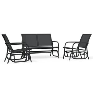 vidaXL Set de muebles con mecedoras jard&iacute;n 3 pzs acero textilene negro