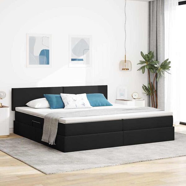 vidaXL Cama con almacenamiento y colch&oacute;n Negro 200 x 200 cm