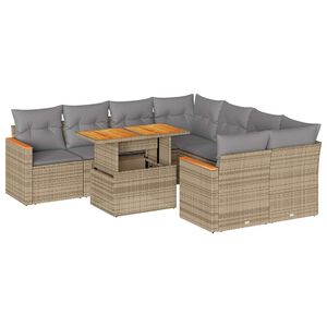 vidaXL Set sof&aacute;s jard&iacute;n y cojines 9 pzas rat&aacute;n sint&eacute;tico acacia beige