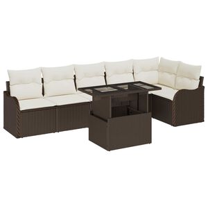 vidaXL Conjunto de sof&aacute; de jard&iacute;n 7 pcs Marr&oacute;n Rattan de Poli&eacute;ster
