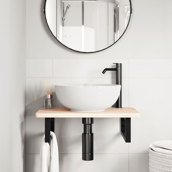 vidaXL Estante de lavabo de pared de acero y madera maciza de roble