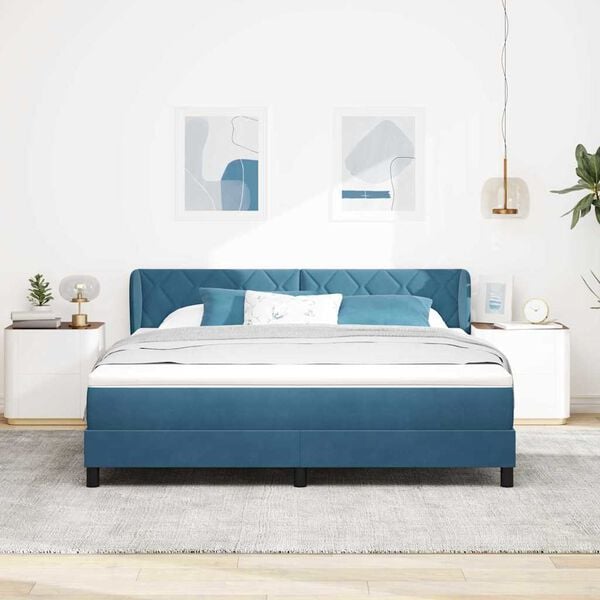 vidaXL Cama tipo Box Spring Azul oscuro 180 x 200 cm Terciopelo
