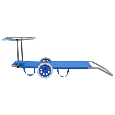 vidaXL Tumbona plegable con parasol y ruedas de acero azul