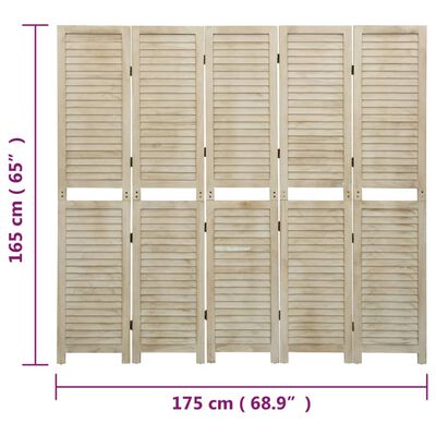 vidaXL Biombo de 5 paneles de madera maciza de paulownia 175x165 cm