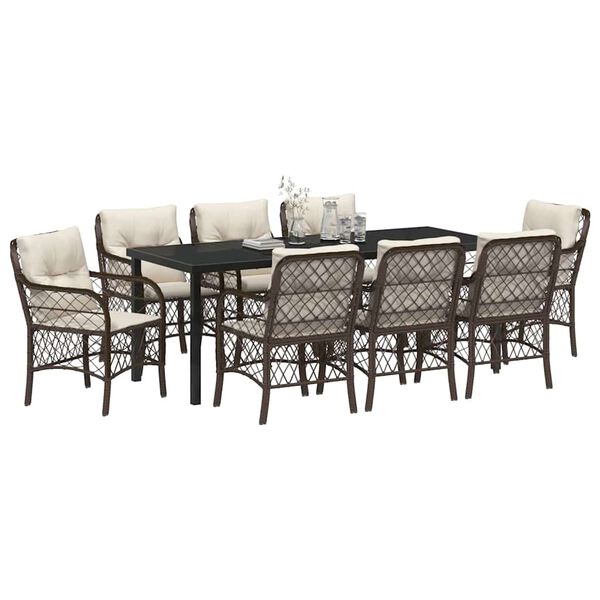 vidaXL Conjunto de Comedor de Jard&iacute;n 9 pcs Marr&oacute;n rat&aacute;n sint&eacute;tico