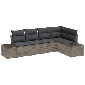 vidaXL Conjunto de sof&aacute;s de jard&iacute;n 5 pcs Gris rat&aacute;n sint&eacute;tico