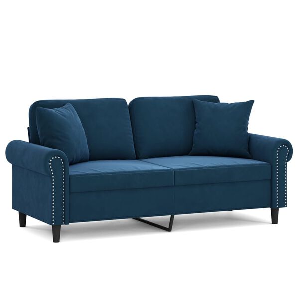vidaXL Sof&aacute; 2 plazas almohadas y cojines terciopelo azul 140 cm