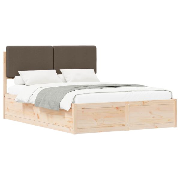 vidaXL Estructura de Cama con Cabecera Tapizada Taup&eacute; 135 x 190 cm