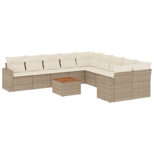 vidaXL Set de sof&aacute;s de jard&iacute;n 11pzas con cojines rat&aacute;n sint&eacute;tico beige
