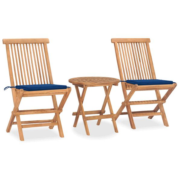 vidaXL Set comedor de jard&iacute;n plegable 3 piezas madera de teca cojines
