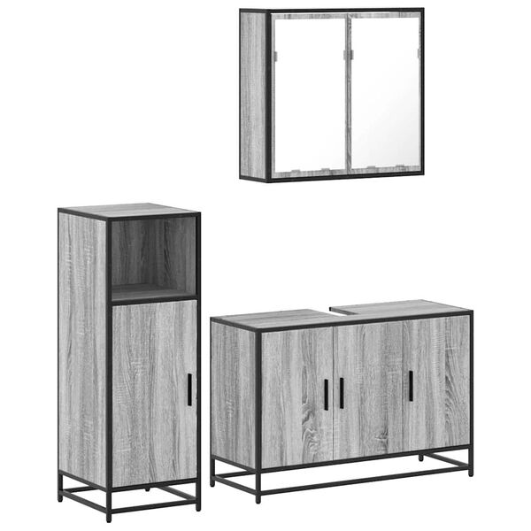 vidaXL Set de muebles de ba&ntilde;o 3 pzas madera contrachapada gris sonoma
