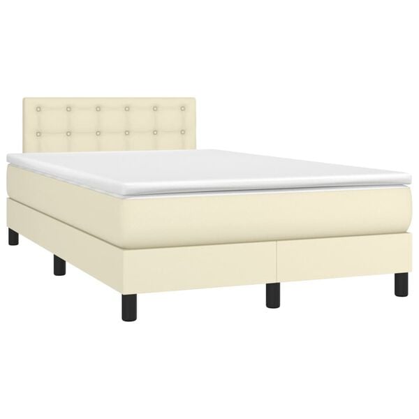 vidaXL Cama box spring colch&oacute;n y LED cuero sint&eacute;tico crema 120x200 cm