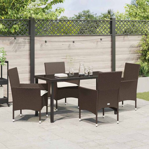 vidaXL Conjunto de Comedor de Jard&iacute;n 5 pcs Marr&oacute;n rat&aacute;n sint&eacute;tico