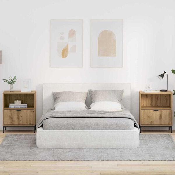 vidaXL Armario de Noche con caj&oacute;n 2 pcs Roble artisan 49 x 36 x 61 cm