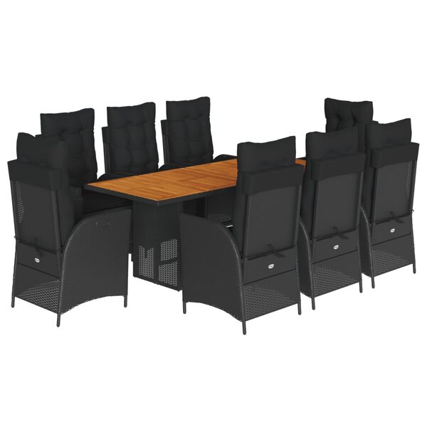 vidaXL Set de comedor de jard&iacute;n 9 pzas y cojines rat&aacute;n sint&eacute;tico negro