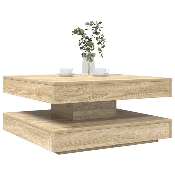 vidaXL Mesa de centro giratoria 360 grados roble sonoma 70x70x34,5 cm