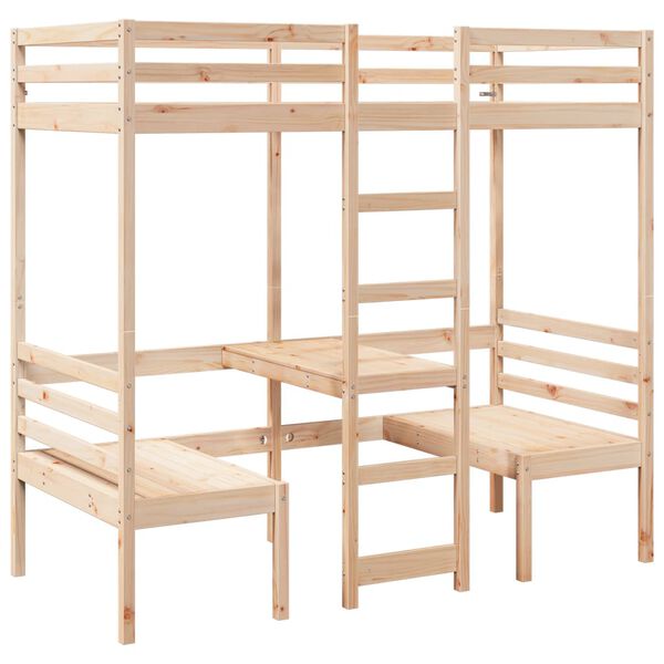 vidaXL Cama alta con escritorio y asientos madera maciza 90x190 cm