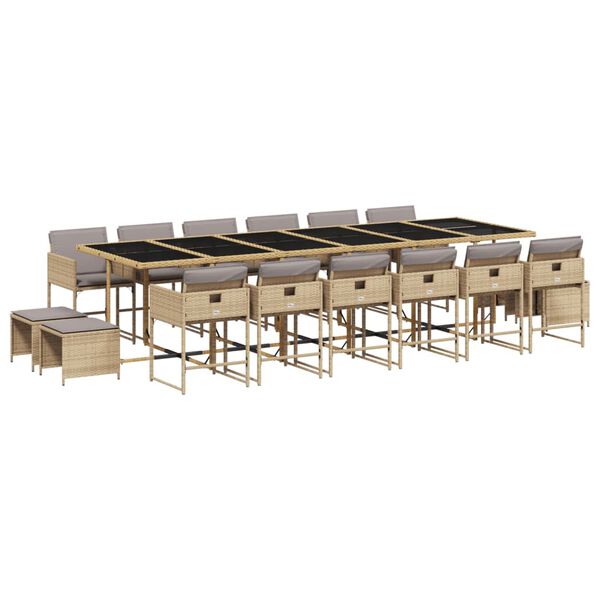 vidaXL Set comedor de jard&iacute;n 17 pzas con cojines rat&aacute;n sint&eacute;tico beige