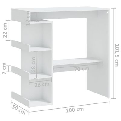 vidaXL Mesa bar estante almacenaje contrachapada blanco 100x50x101,5cm