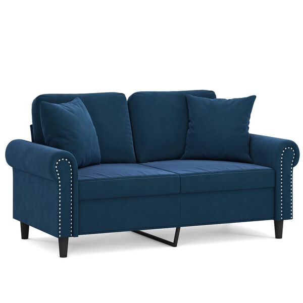 vidaXL Sof&aacute; 2 plazas almohadas y cojines terciopelo azul 120 cm