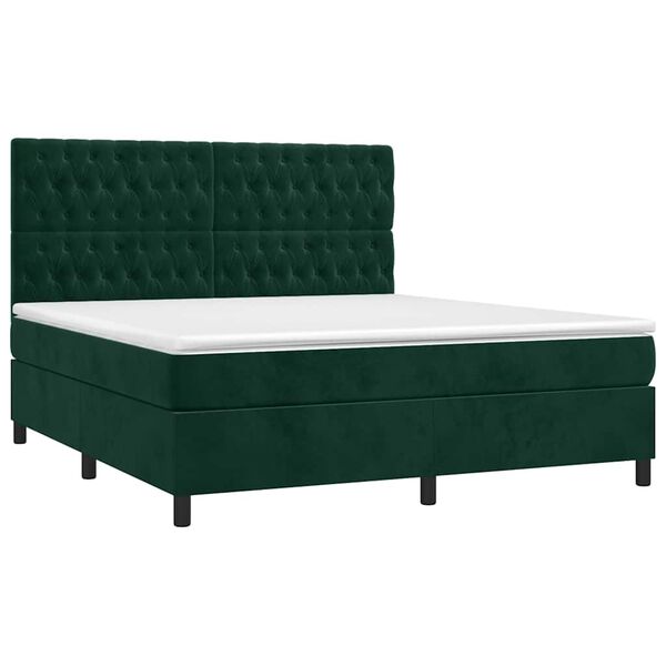 vidaXL Cama box spring colch&oacute;n y LED terciopelo verde oscuro 180x200cm