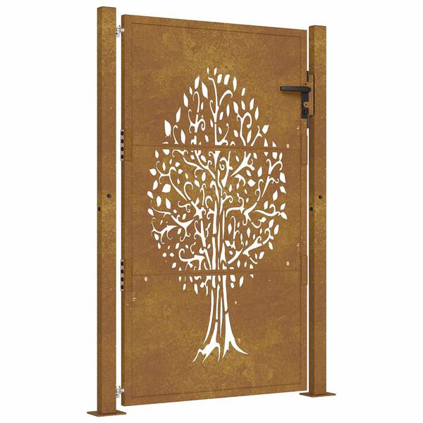 vidaXL Puerta de jardín 100x125 cm de acero corten con diseño de árbol
