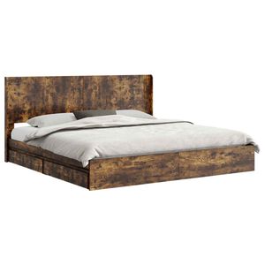 vidaXL Estructura de cama con almacenamiento y cabecero Roble Ahumado