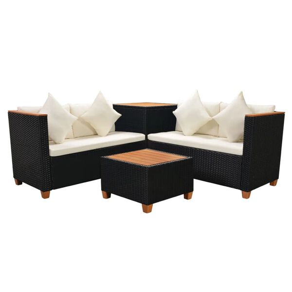 vidaXL Set de muebles de jardín 4 pzas y cojines ratán sintético negro