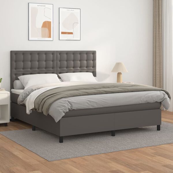 vidaXL Cama box spring con colch&oacute;n cuero sint&eacute;tico gris 160x200 cm