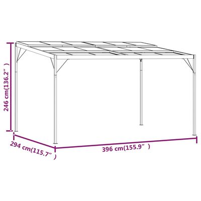 vidaXL Cenador con tejado aluminio y acero gris antracita 4x3x2,5 m