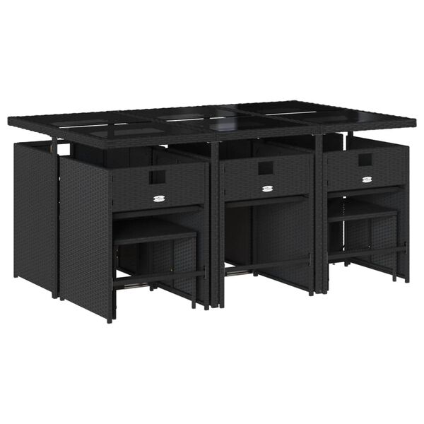 vidaXL Set de comedor jard&iacute;n 11 pzas con cojines rat&aacute;n sint&eacute;tico negro