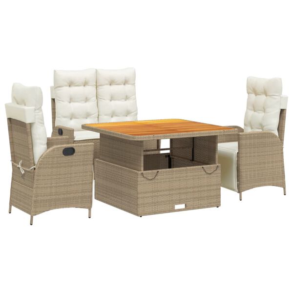 vidaXL Set comedor de jard&iacute;n 5 pzas con cojines rat&aacute;n sint&eacute;tico beige
