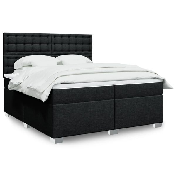 vidaXL Cama box spring con colch&oacute;n tela negro 200x200 cm