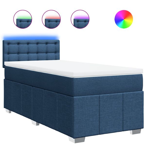 vidaXL Cama box spring con colch&oacute;n tela azul 90x200 cm