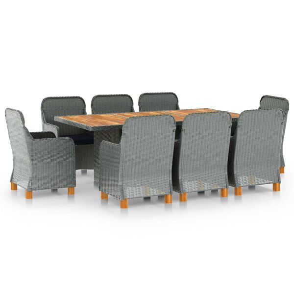 vidaXL Set comedor jard&iacute;n 9 pzas y cojines rat&aacute;n sint&eacute;tico gris claro