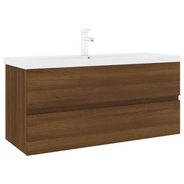 vidaXL Mueble de ba&ntilde;o con lavabo madera contrachapada marr&oacute;n roble
