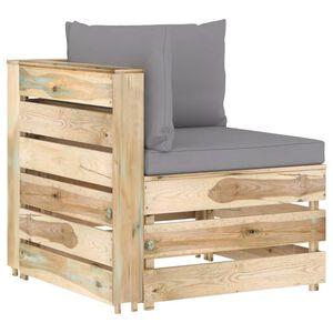 vidaXL Sofá de esquina seccional con cojines madera impregnada verde