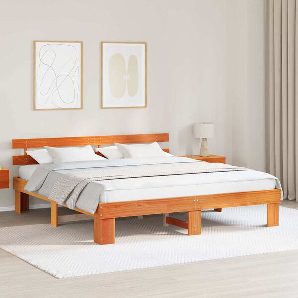 vidaXL Estructura de cama con cabecera Marr&oacute;n cera 180 x 200 cm