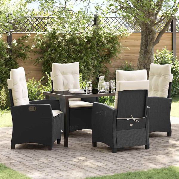 vidaXL Conjunto de Comedor de Jard&iacute;n 5 pcs Negro rat&aacute;n sint&eacute;tico