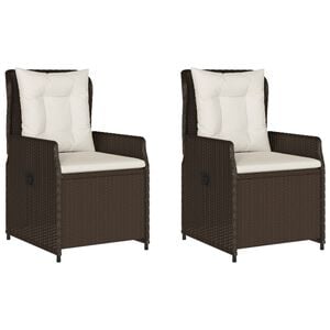 vidaXL Sillones reclinables de jard&iacute;n 2 uds rat&aacute;n sint&eacute;tico marr&oacute;n